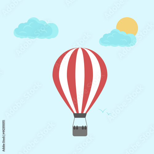 Hot air balloon in the sky. Vector illustration, flat style