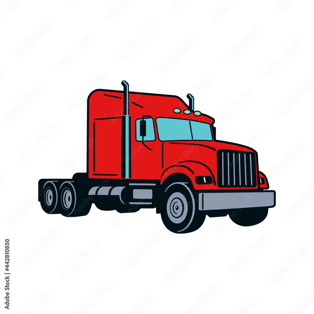 Semi Truck. Vector Outline Lorry. Freight transportation. Modern flat