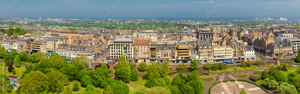 Edinburgh skyline,  Scotland, Panoramic view of Edinburgh city center,  a view from Edinburgh Castle,