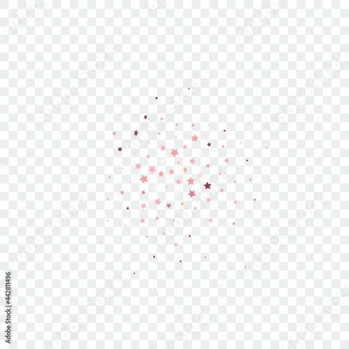 Star Sequin Confetti on Transparent Background. Vector Gold Glitter. Falling Particles on Floor. Isolated Flat Birthday Card. Golden Stars Banner. Christmas Party Frame. Voucher Gift Card Template.