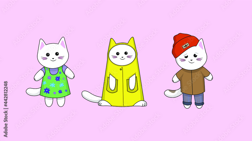 Three cute cartoon white cats Three cute cartoon white cats