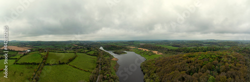 Aerial Panoramic view of summer cloudy  quoile river countryside  Northern Ireland