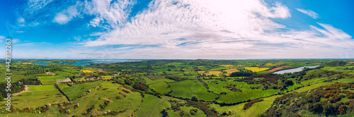 Aerial Panoramic view of summer sunny Downpatrick countryside ,Northern Ireland