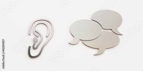 ear talk dialogue bubble communication concept 3d render illustration