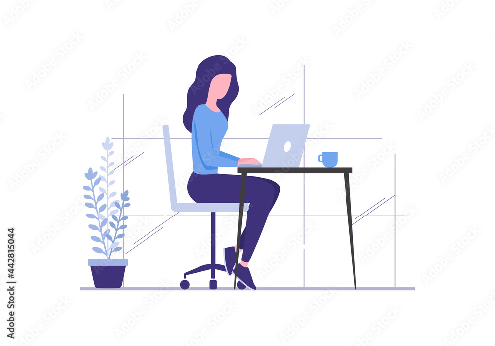 Fototapeta premium Office work concept. Colored flat vector illustration. Isolated on white background.