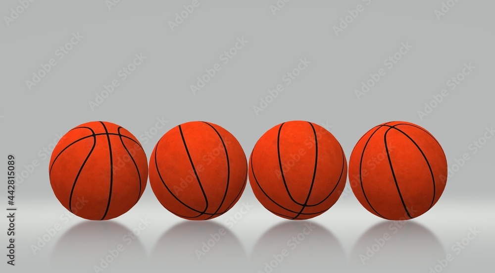 Basketball balls . Multiple basketball  balls stand differently. 3d illustration