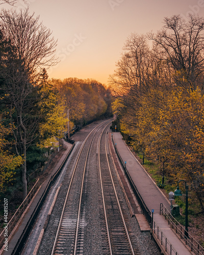 Metro North train tracks at sunset, Beacon, New York