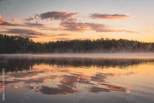 Fog on a lake at sunrise  at Baxter State Park  Maine