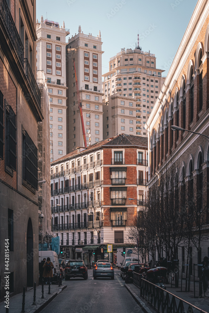 Street scene with architecture, Madrid, Spain