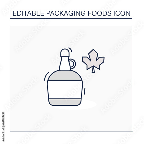 Maple syrup line icon. Syrup in glass or plastic bottle. Protection, tampering resistance from bacteria. Packing food concept. Isolated vector illustration. Editable stroke