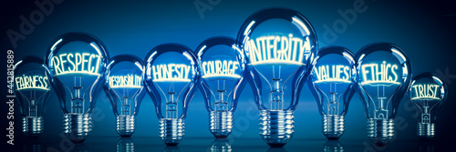 Obraz na plátně Integrity, respect, honesty concept - shining light bulbs - 3D illustration