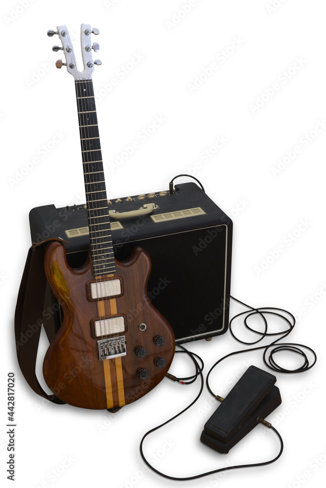 Eighties rock electric guitar with aluminum neck, humbucker pickups