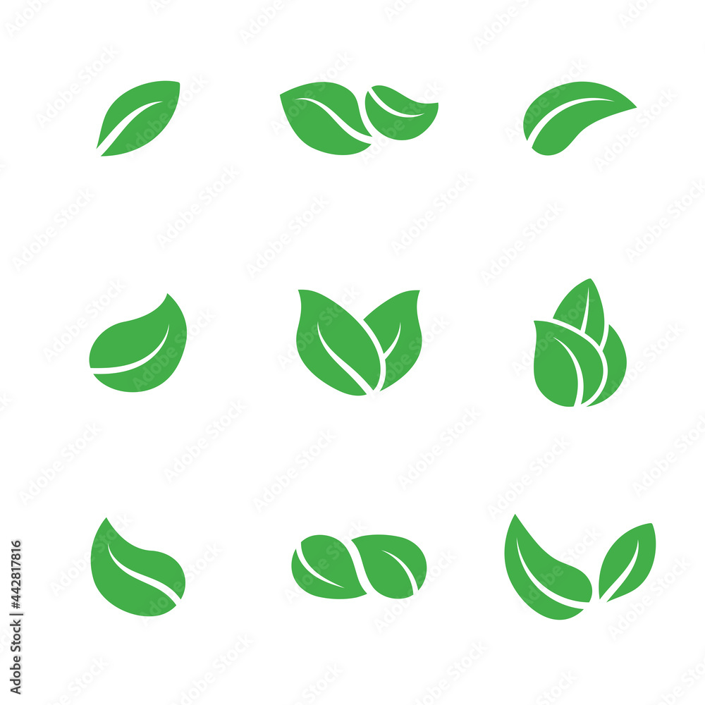 Set of green leaves, eco friendly icons. Green leaf symbol, natural elements, vector illustration. Set of green leaves, eco friendly icons. Green leaf symbol, natural elements, vector illustration.