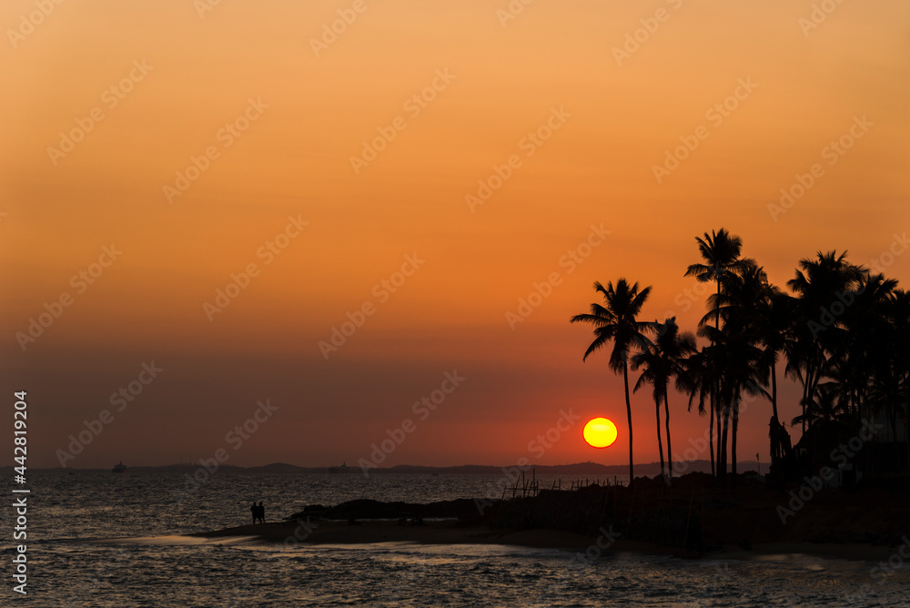 Sunset on the beach. Beautiful sunset on the beach of Ondina. Salvador Bahia Brazil.