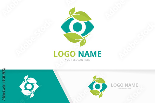 Eye leaf logo design. Creative nature optical logotype template.