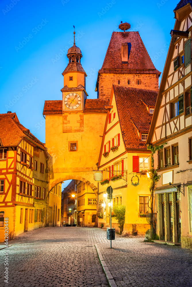 Rothenburg ob der Tauber - Markus Tower twilight, Bavaria, Germany