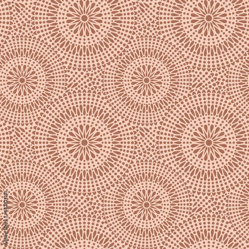 Vector seamless pattern with dot mandalas ornament. Aboriginal style of dot painting.