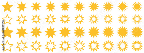 Forty stars. Set of 40 Yellow  stars on white background. Star for applications and websites. Stars rating. (ID: 442822208)