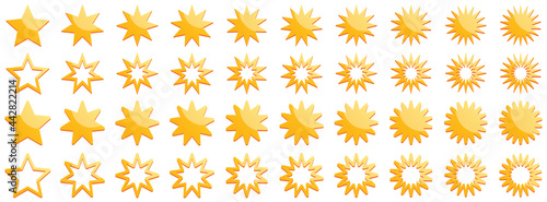 Forty stars. Set of 40 stars. Yellow five stars on a white background. Shiny star for applications and websites. (ID: 442822214)