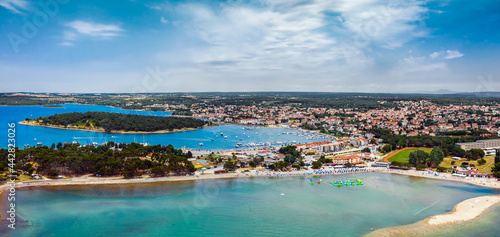Aerial view panorama from Medulin beach blue sea, Croatia