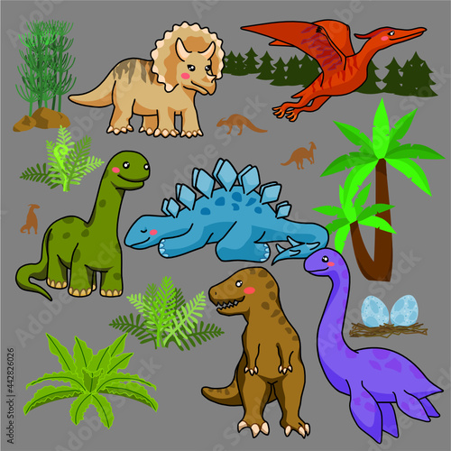 Varios dinosaurios de colores alegres © Alicia