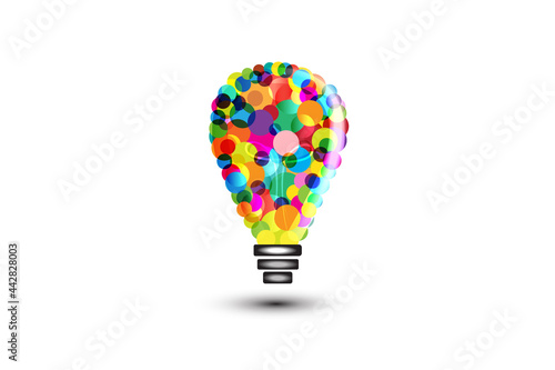 Light bulb logo. Creative idea symbol with colorful rainbow balloons icon vector image graphic design illustration photo