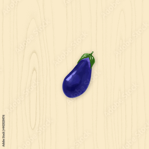 点描の木目の背景に紫色の茄子のベクターイラスト（背景の木目は点描画です）