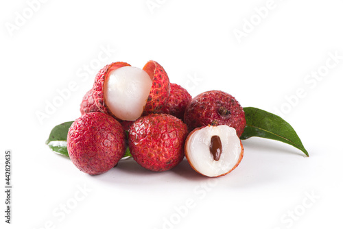 fresh litchi, lichee, lychee, or Litchi chinensis on white background