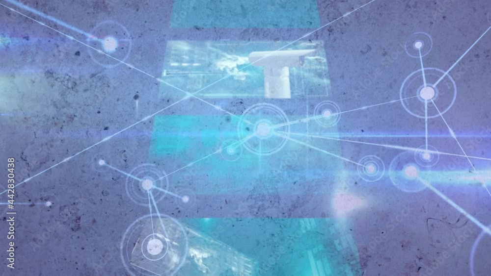 Animation of screens and networks of connections on blue background Animation of screens and networks of connections on blue background