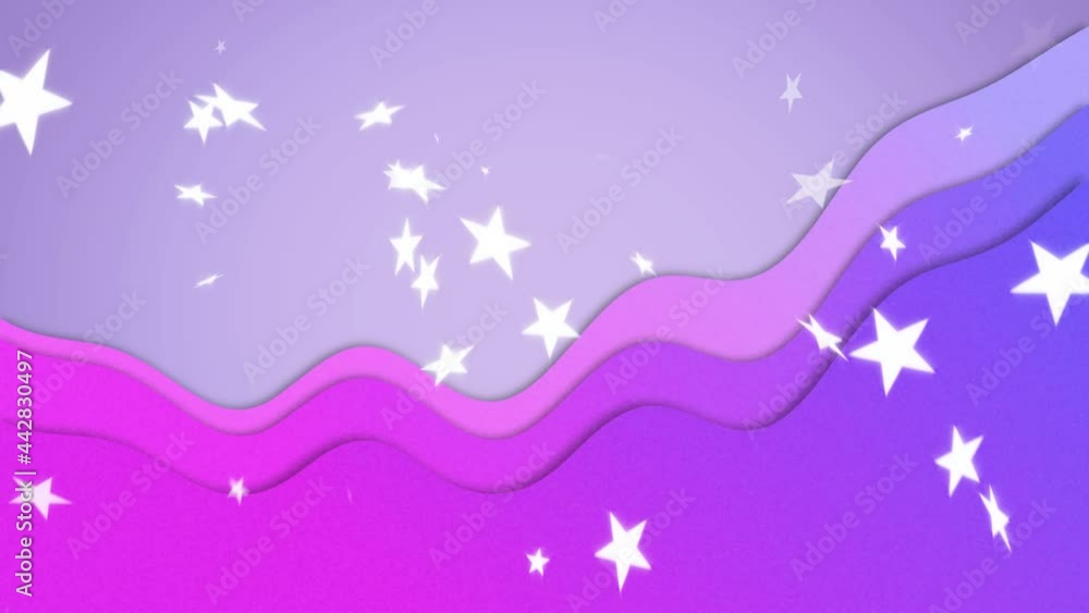 Animation of white stars falling over purple waves on lilac background Animation of white stars falling over purple waves on lilac background