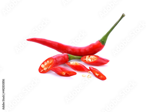 Red Chilli Padi, Bird's Eye Chilli, Bird Chilli, Thai pepper isolate on white background.