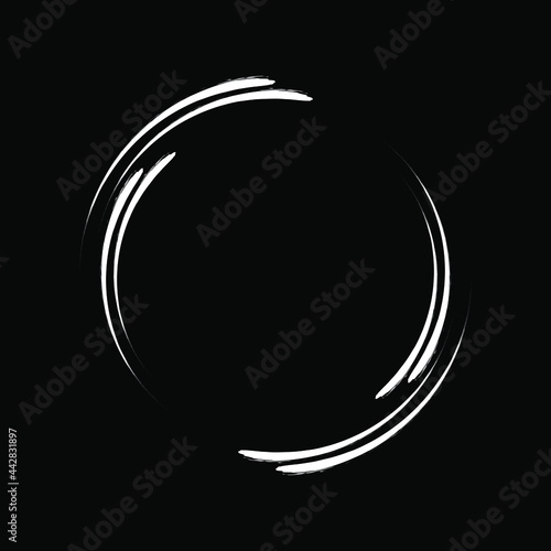 White vector grunge speed lines in round form. Geometric art. Trendy dirty design element for frame, logo, tattoo, sign, symbol, web pages, prints, posters, template, pattern and abstract background