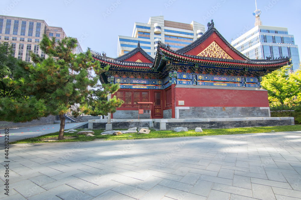 Fototapeta premium Ancestral Hall of the City God Temple, an ancient building in Beijing's modern building complex