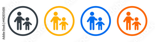 Guardian icon. Adult taking care of child. Father and son symbol. Vector illustration