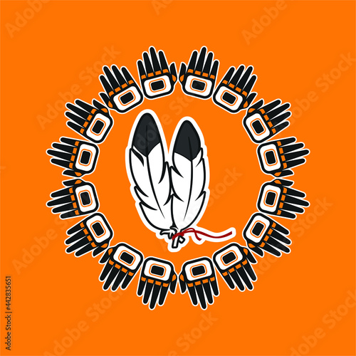 Design of Memorial in tribute to aboriginal children whose remain found in Residential School in Kamloops, Canada. Every Child Matters indigenous sign. Logo Vector Illustration.