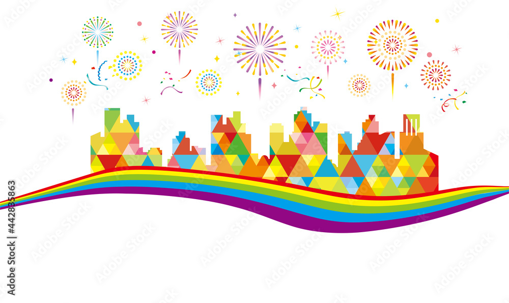 Obraz premium 花火の上がる街並み