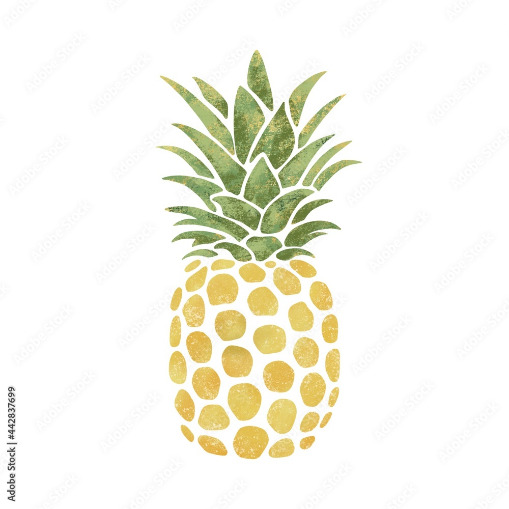 yellow pineapple with green leaves. silhouette drawing. color illustration. yellow pineapple with green leaves. silhouette drawing. color illustration.