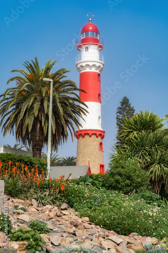 Architectural landmark Swakopmund Lighthouse, built during the German colonial period in Swakopmund, Erongo Region, Namibia. © R.M. Nunes