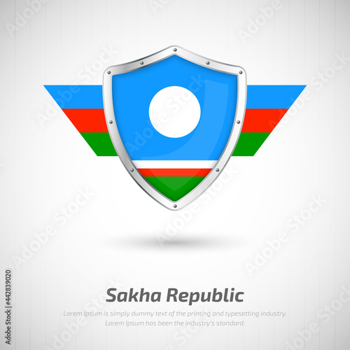 Free Download Elegant glossy shield for Sakha Republic country with happy republic day greeting background - GFXLoad
