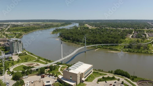 Aerial View of Pedestrian Bridge Connecting Omaha, Nebraska and Council Bluffs, Iowa along the Missouri River photo