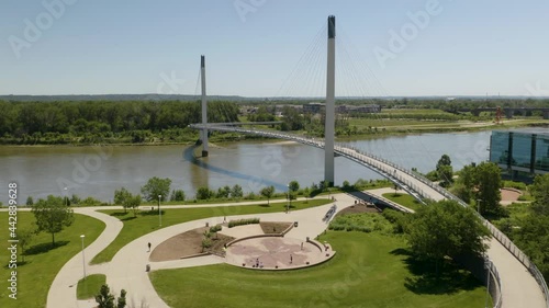Aerial View of Park and Bridge in Omaha, Nebraska on Summer Day photo