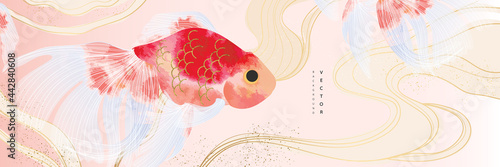 Asian background ,Oriental Chinese and Japanese style abstract pattern background design  with goldfish decorate in water color texture