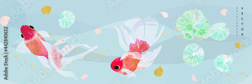 Asian background ,Oriental Chinese and Japanese style abstract pattern background design  with goldfish decorate in water color texture