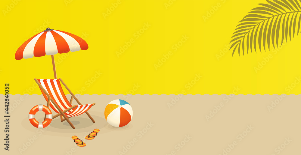 Fototapeta premium Summer vacation banner with beach chair and umbrella 