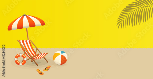 Summer vacation banner with beach chair and umbrella 