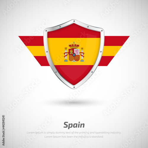 Free Download Elegant glossy shield for Spain country with happy national day greeting background - GFXLoad
