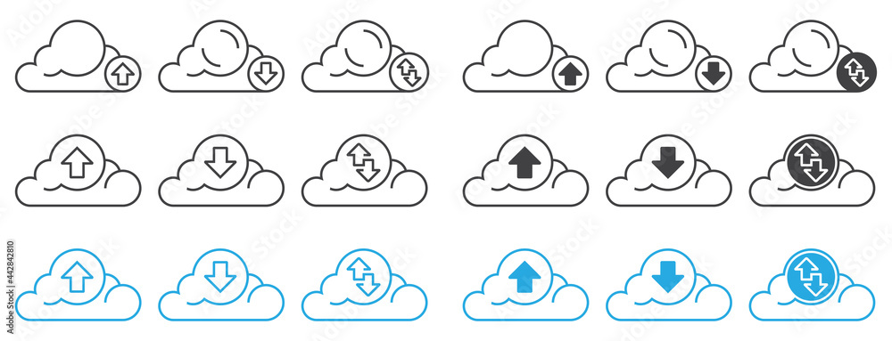 Set of cloud upload and cloud download line art vector icon for apps or website Set of cloud upload and cloud download line art vector icon for apps or website