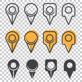 Set of line art and flat vector icon a location point or map pins place marker on a transparent background