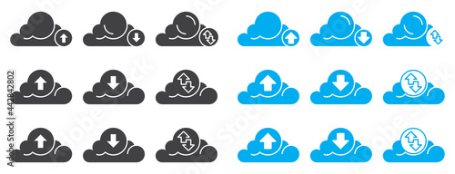 Set of flat vector icon the cloud upload and cloud downloading for apps or website