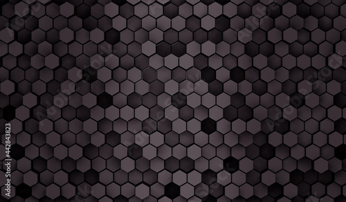 3D rendered geometric hexagons grouped together like a honeycomb. illustration of print technology concept beautiful texture dark background illustration